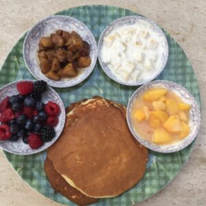 Sourdough pancakes with assorted toppings