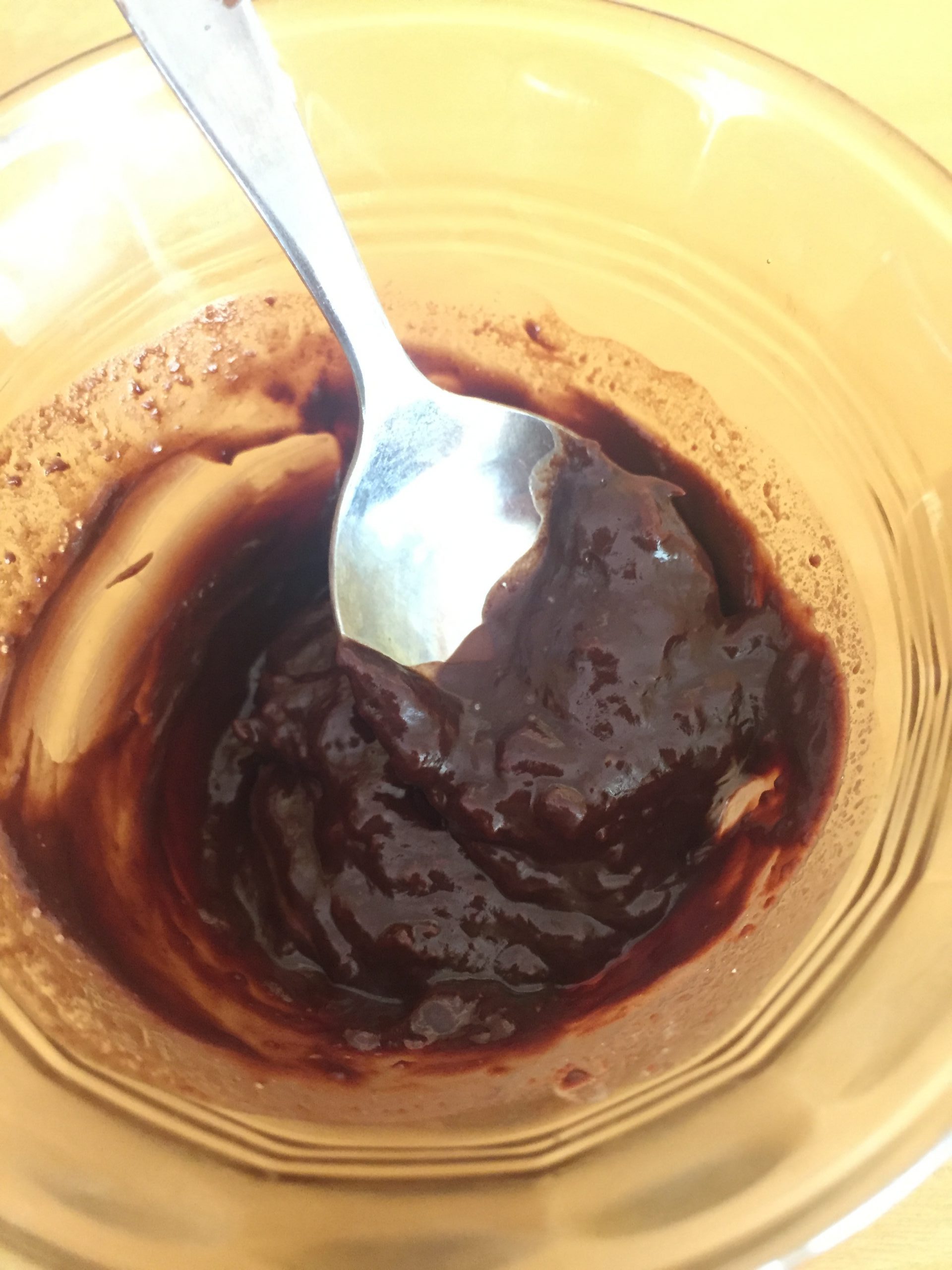 Melted chocolate with milk added after heating