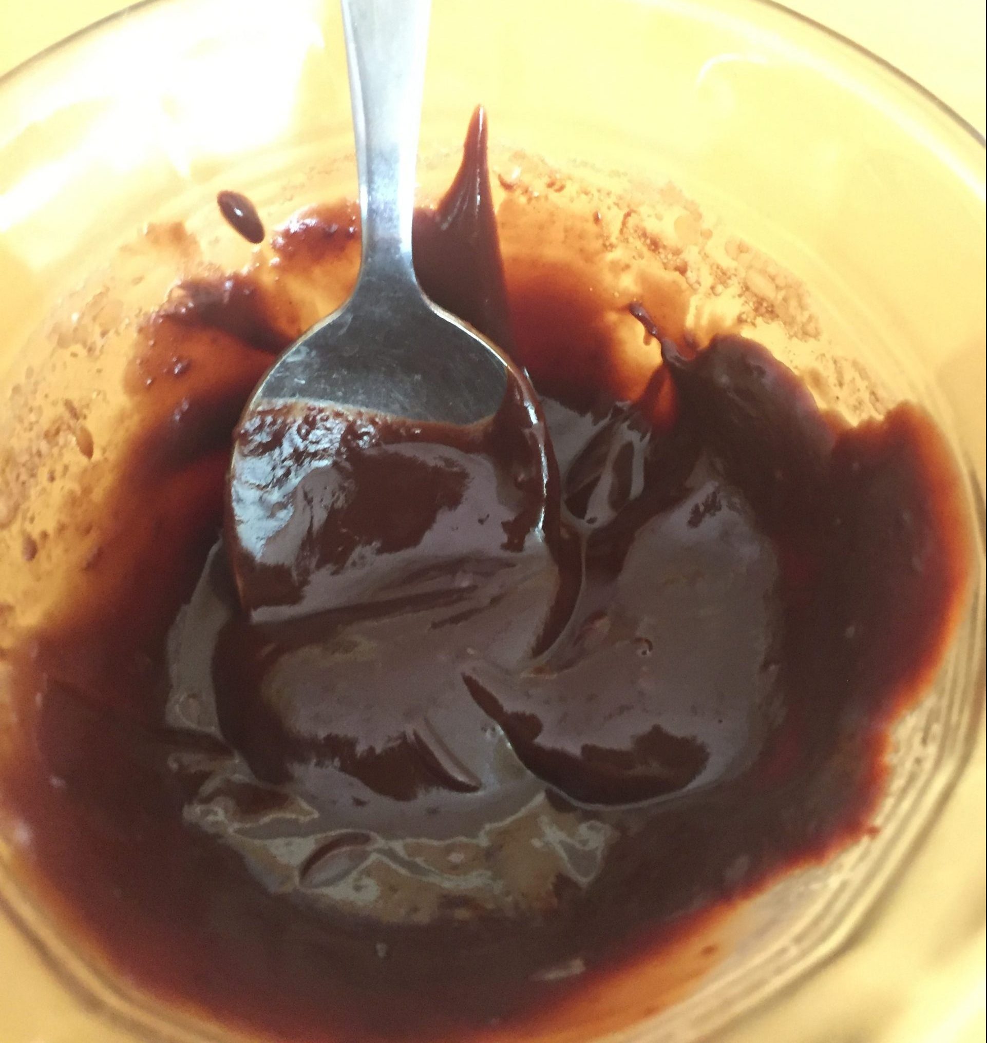 Melted chocolate with milk added before microwaving