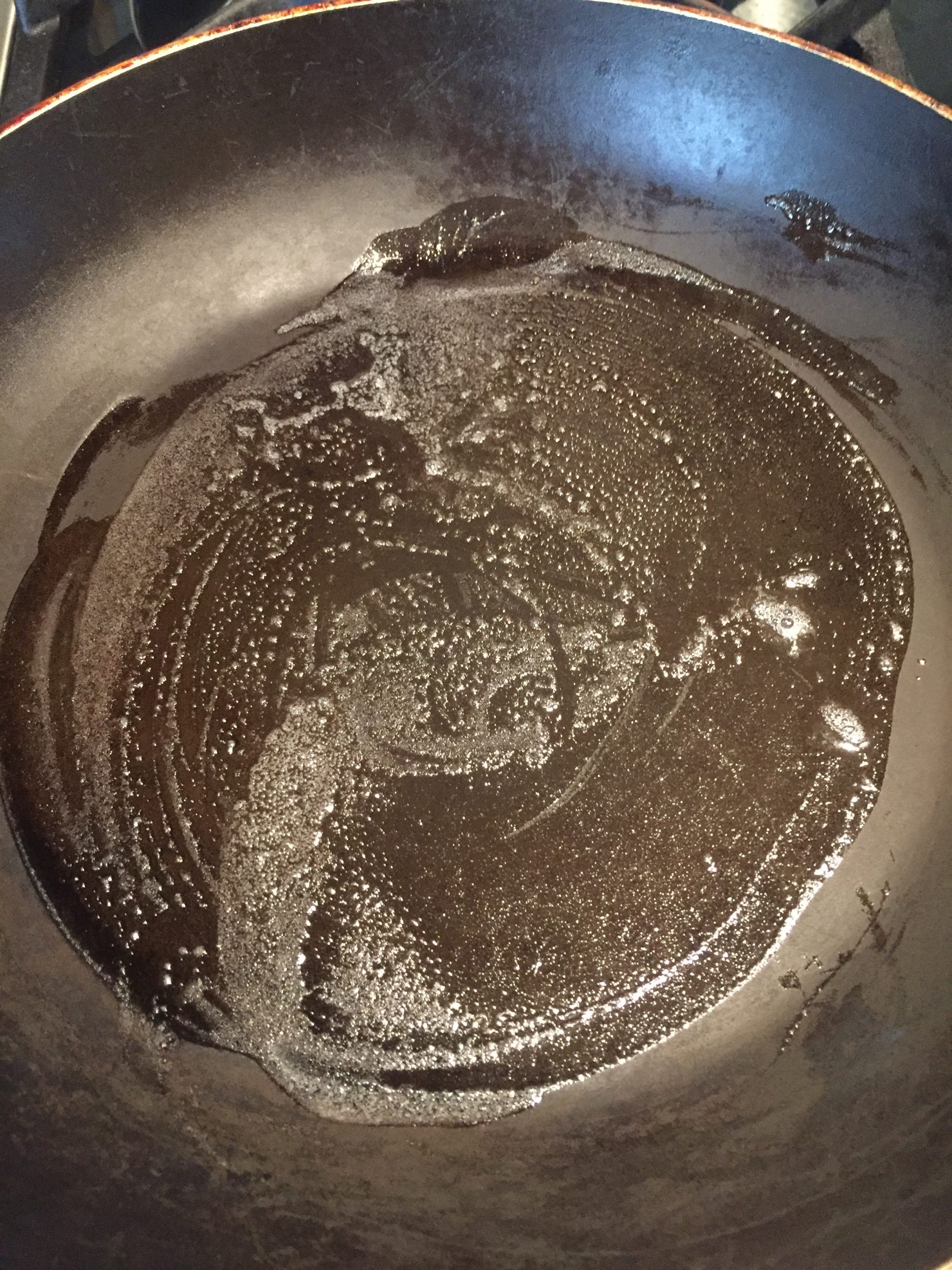 Grease non-stick skillet with butter for crepes