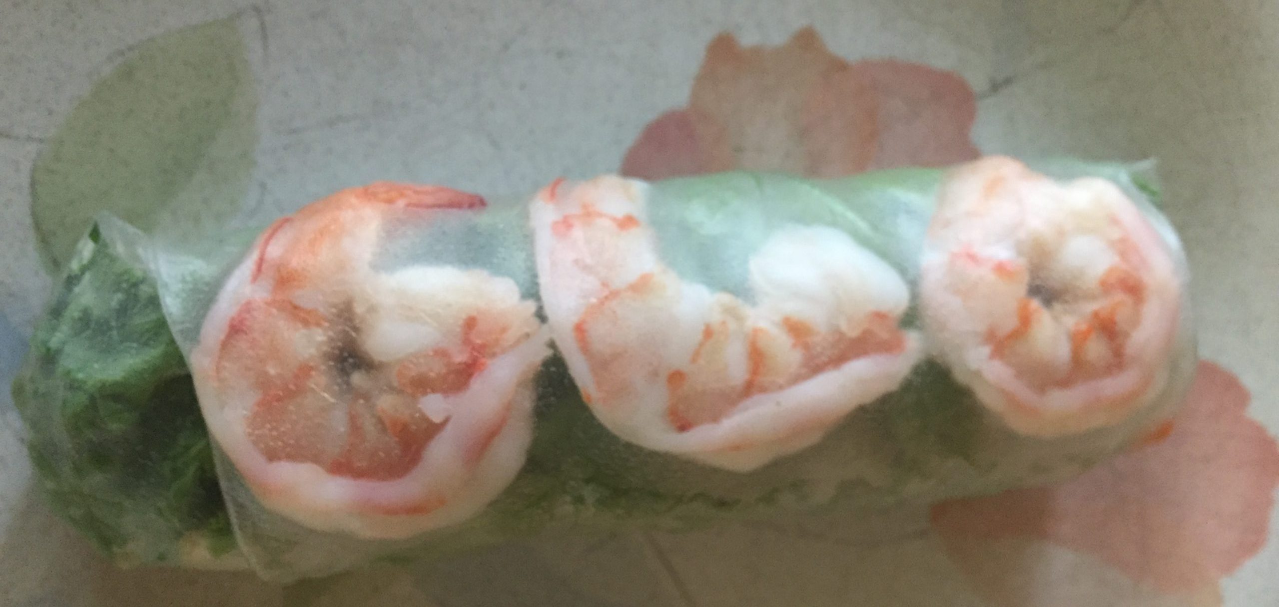 Rolled Vietnamese Spring Roll with feature ingredient showing.