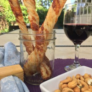 Cheddar twists made with Puff pastry