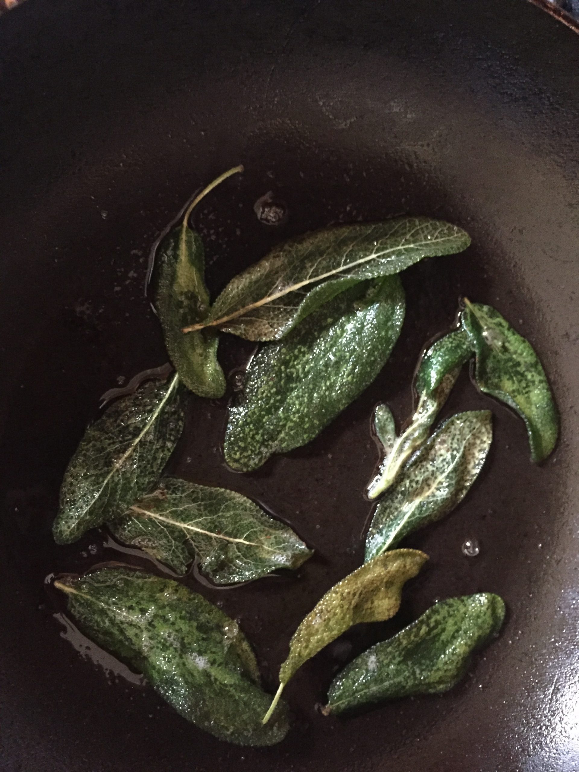Crisp each side of sage leaves.