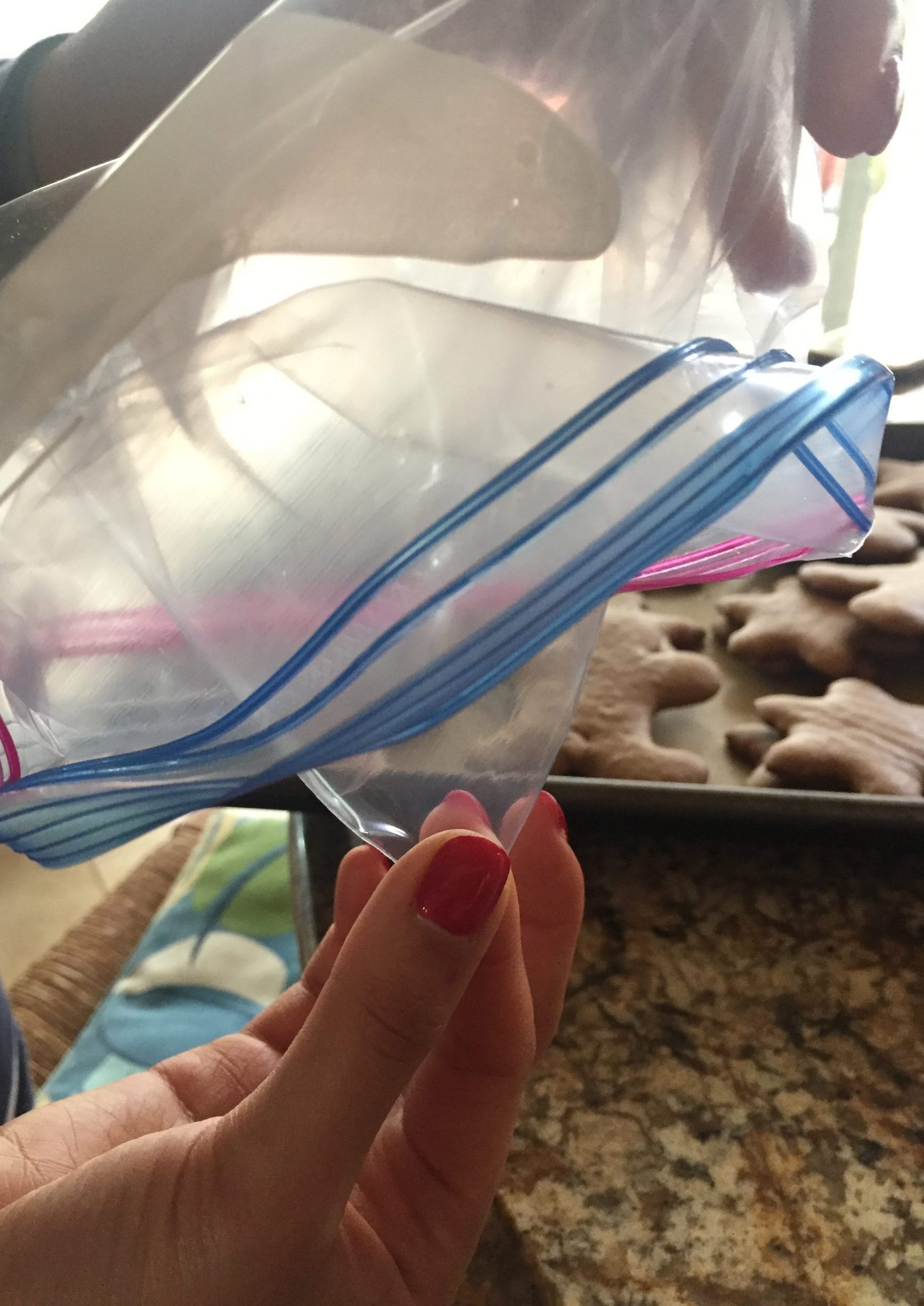 Shape your freezer bag so corner faces the bottom.