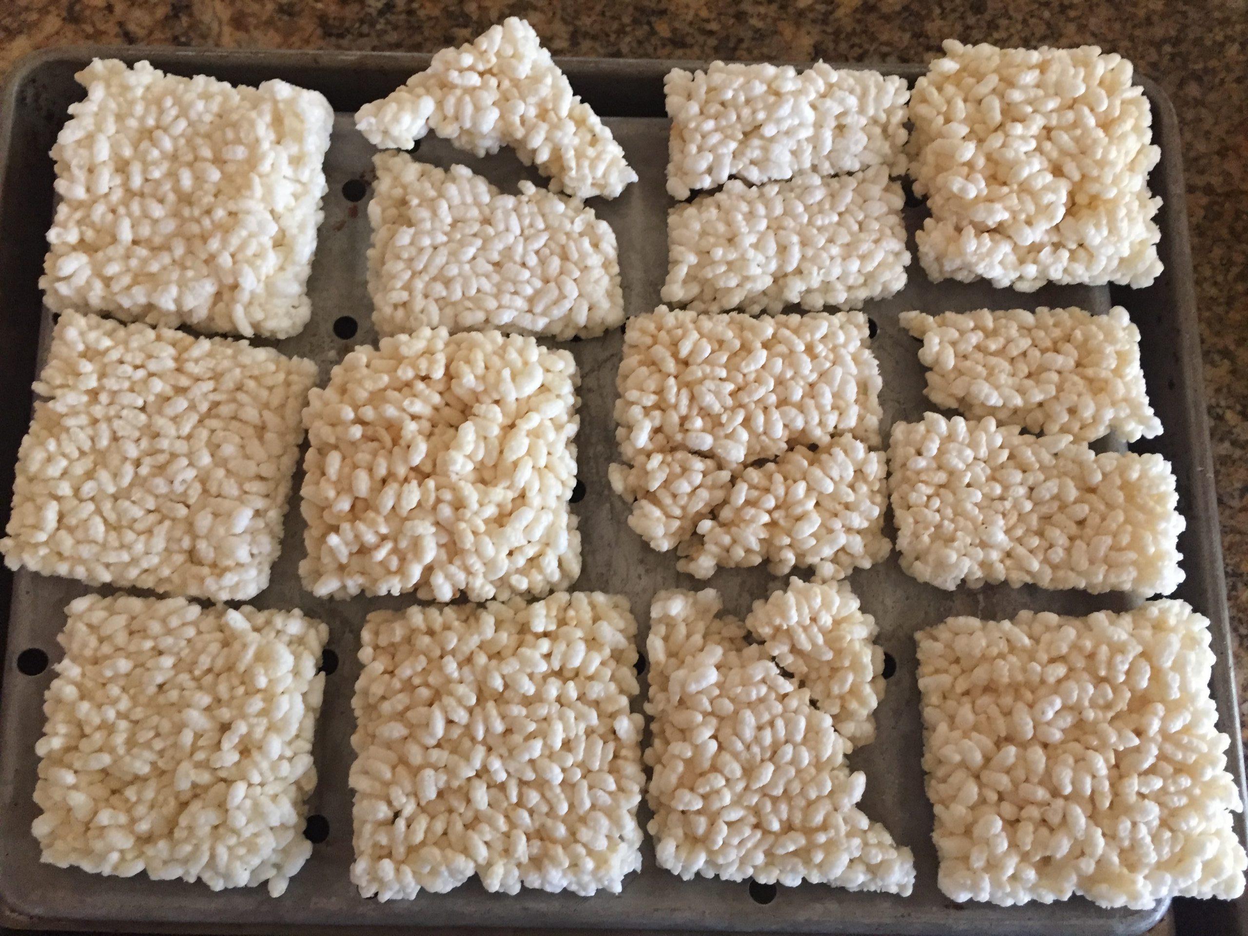Rice cakes on a baking tray