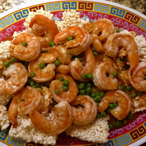 Shrimp with sizzling rice