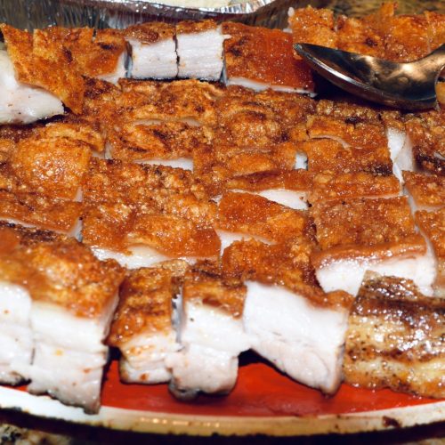 Crispy pork belly sliced