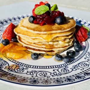 stack of sourdough buttermilk pancakes