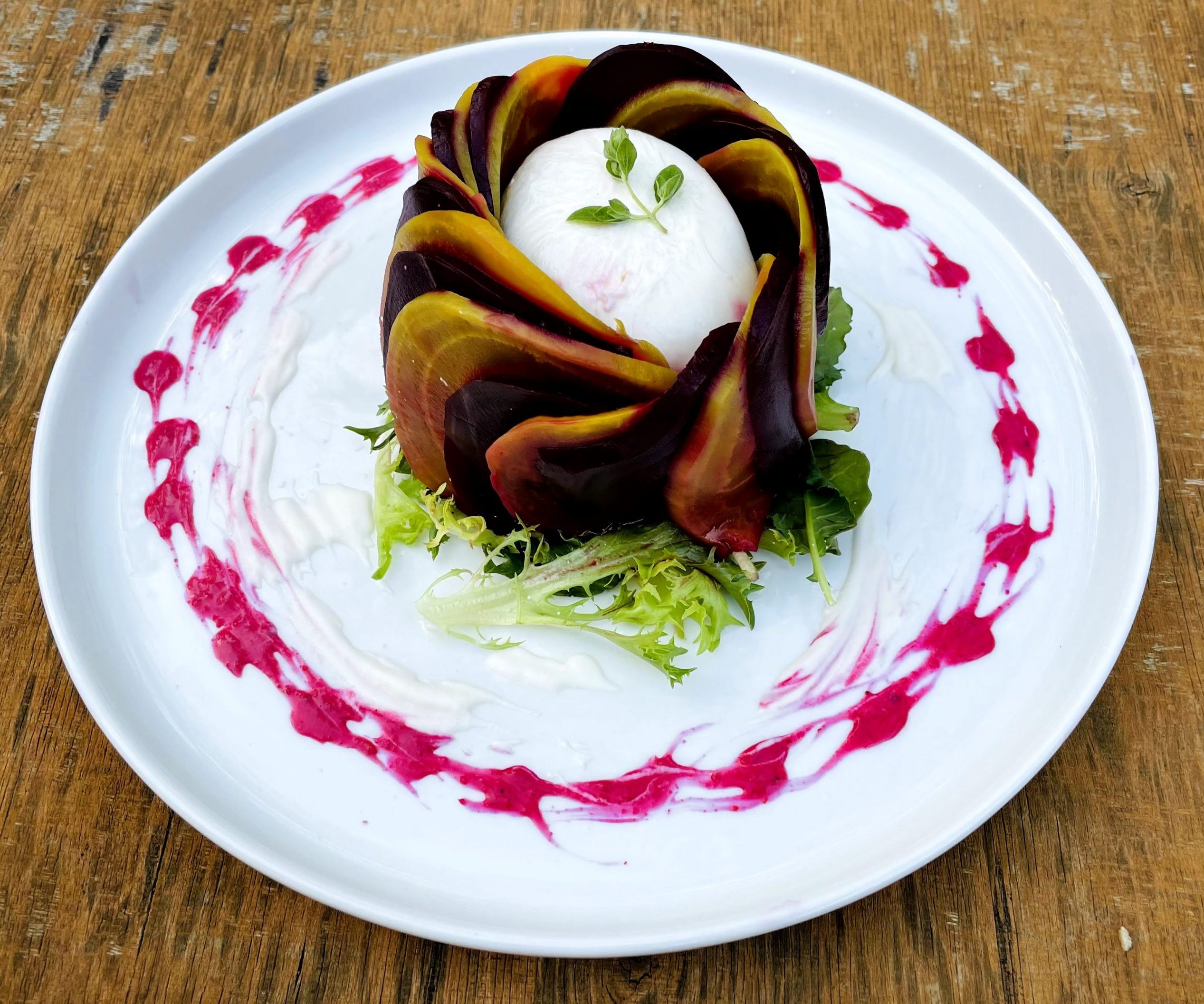 Beet burrata salad with creative flair