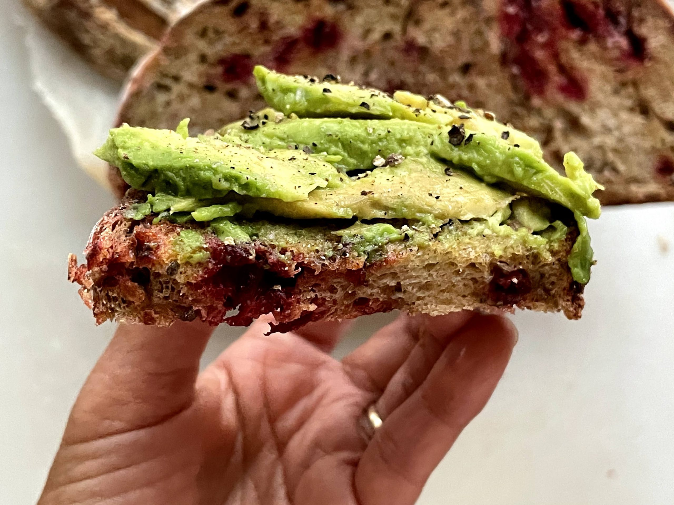Beet bread with avo.