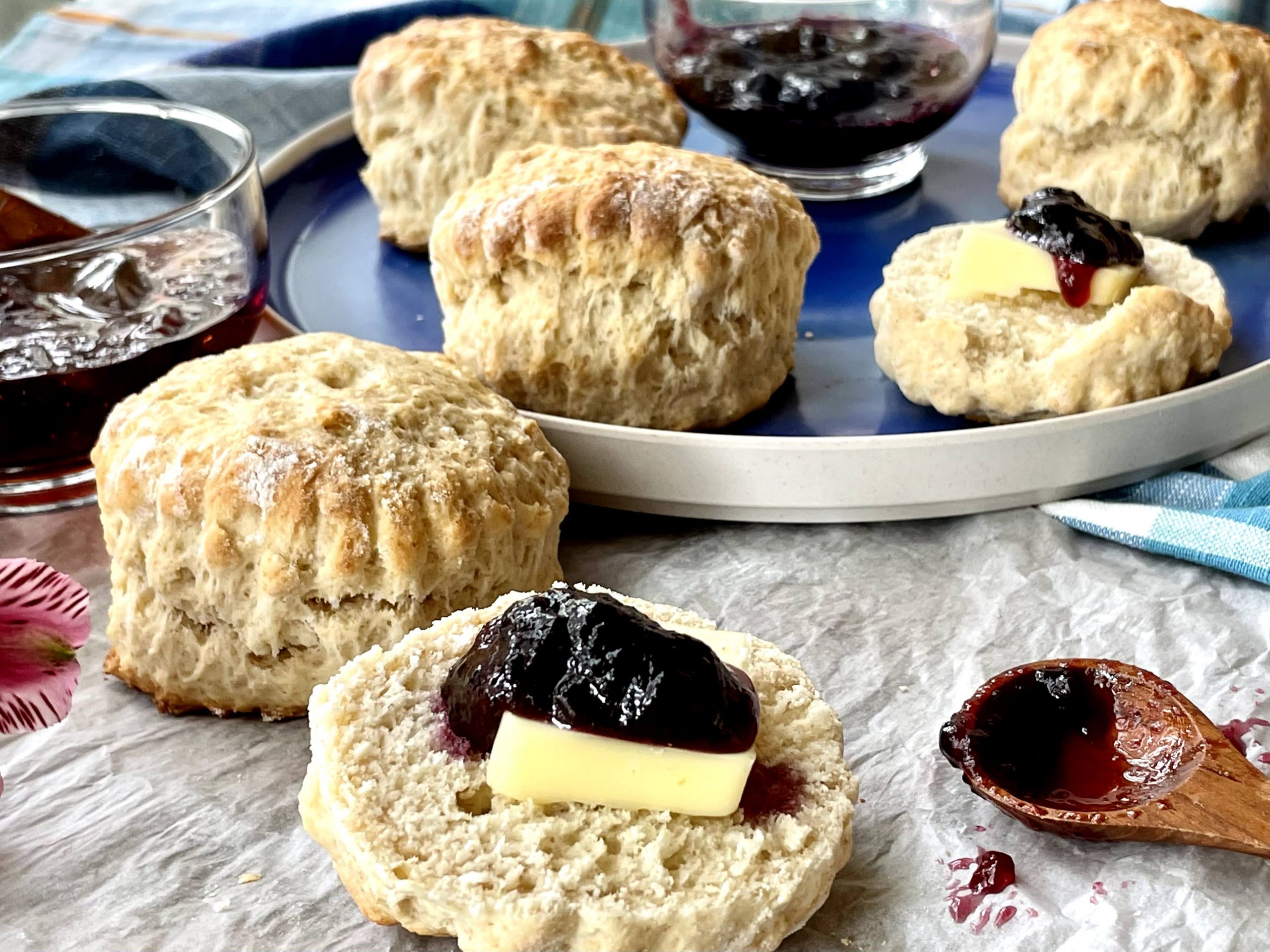 Scones with butter and jam