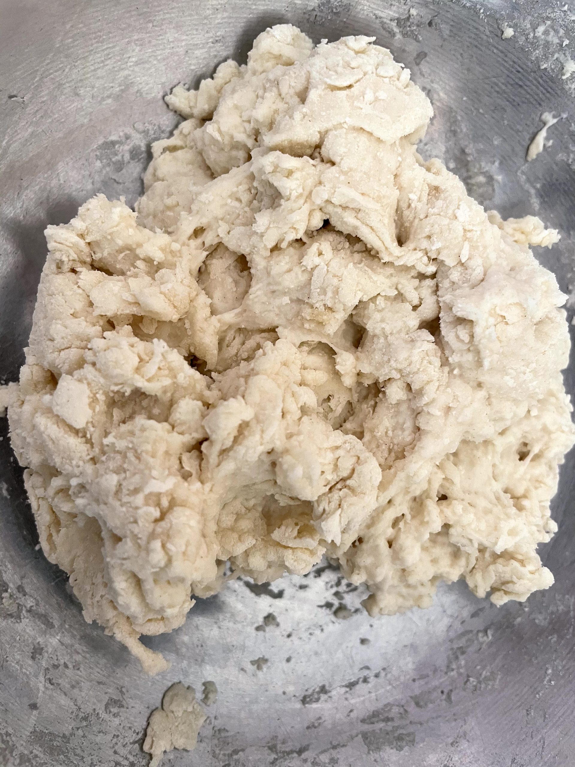Dough texture after being mixed with water.