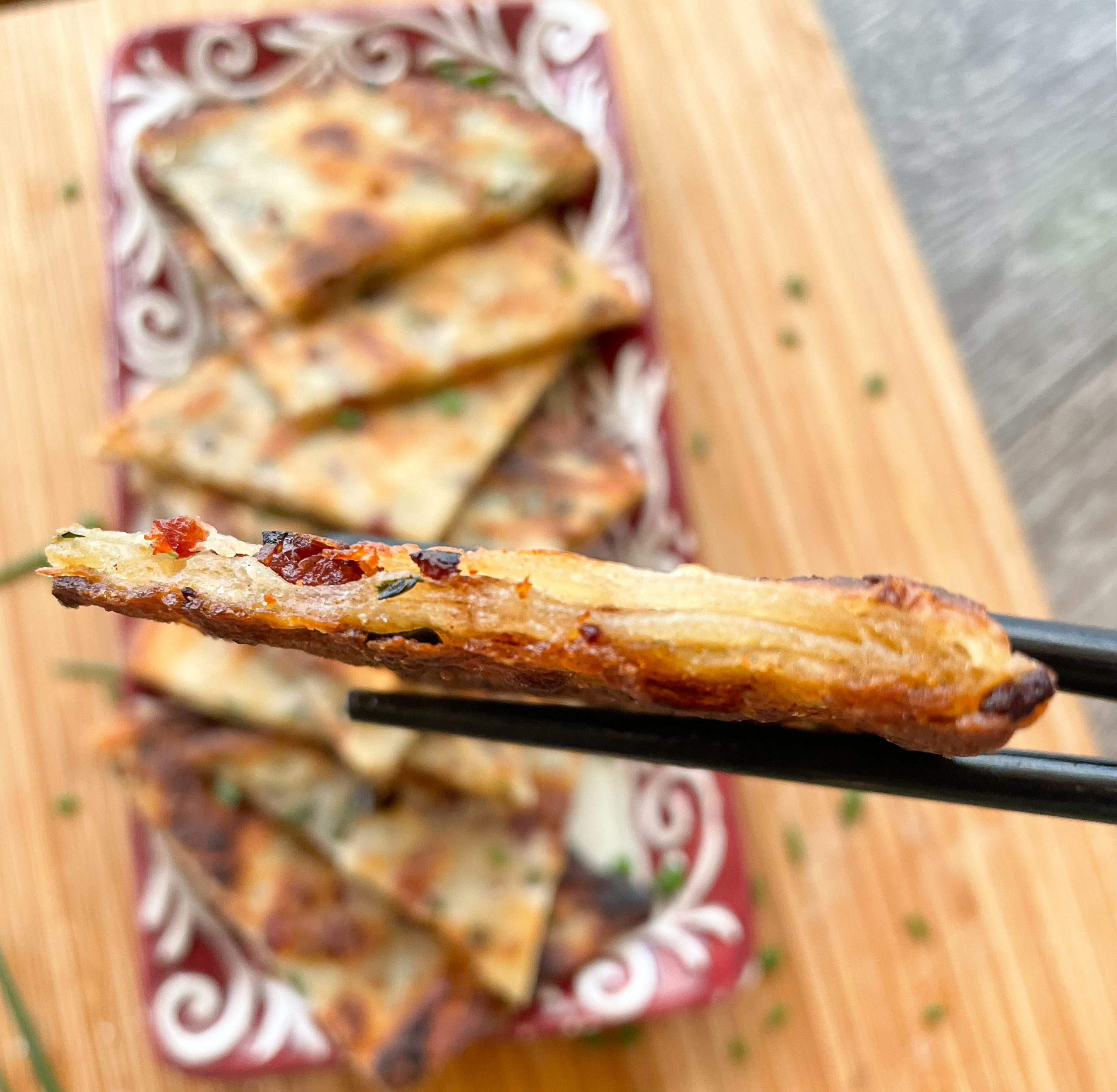 Scallion pancake in chopstick