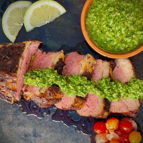 Grilled tri-tip with chimichurri sauce