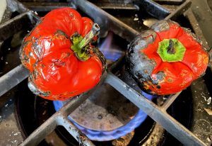 Red peppers roasted on stovetop