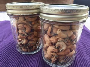 Rosemary cashews in mason jars