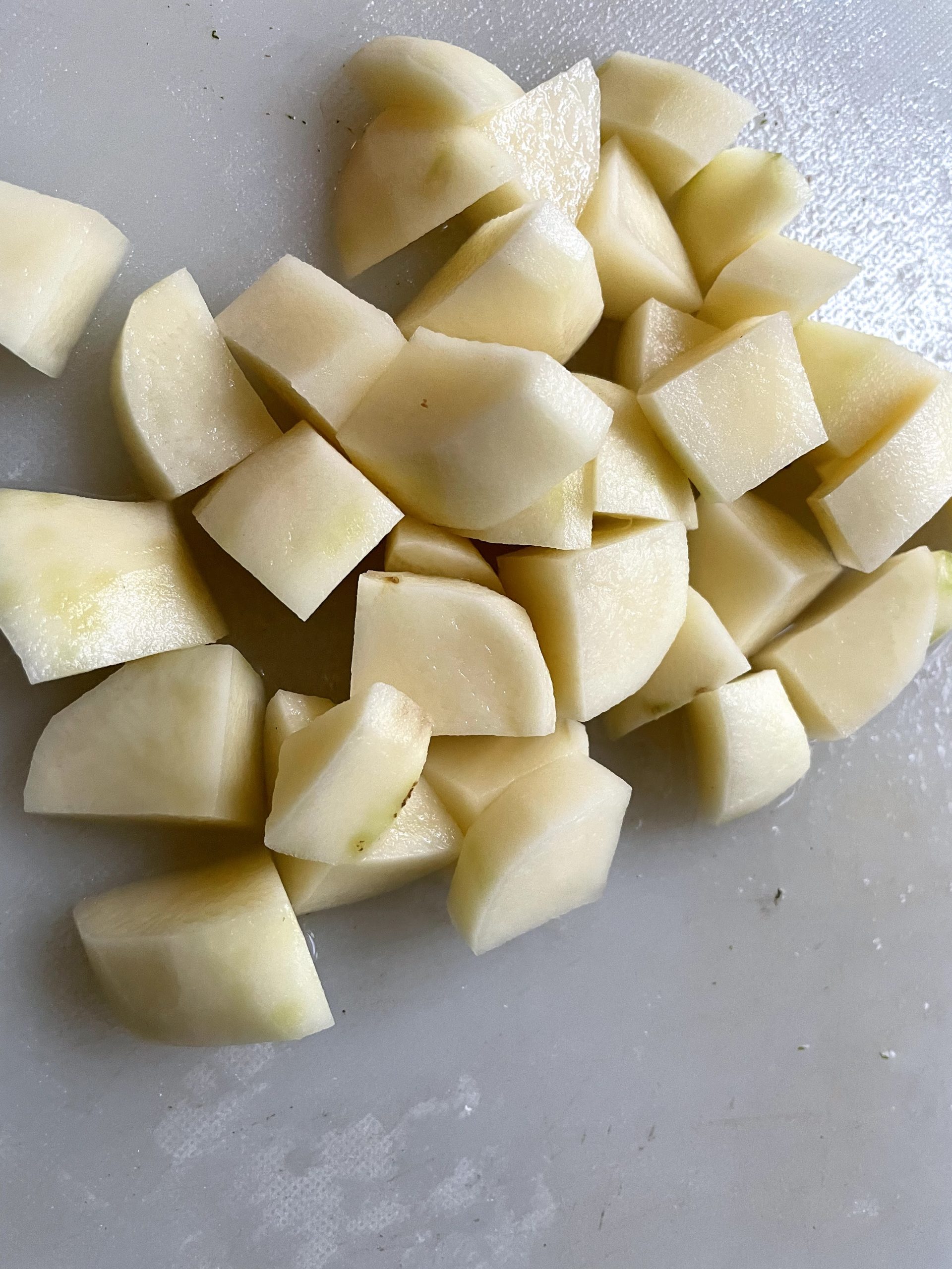 Cubed raw potatoes