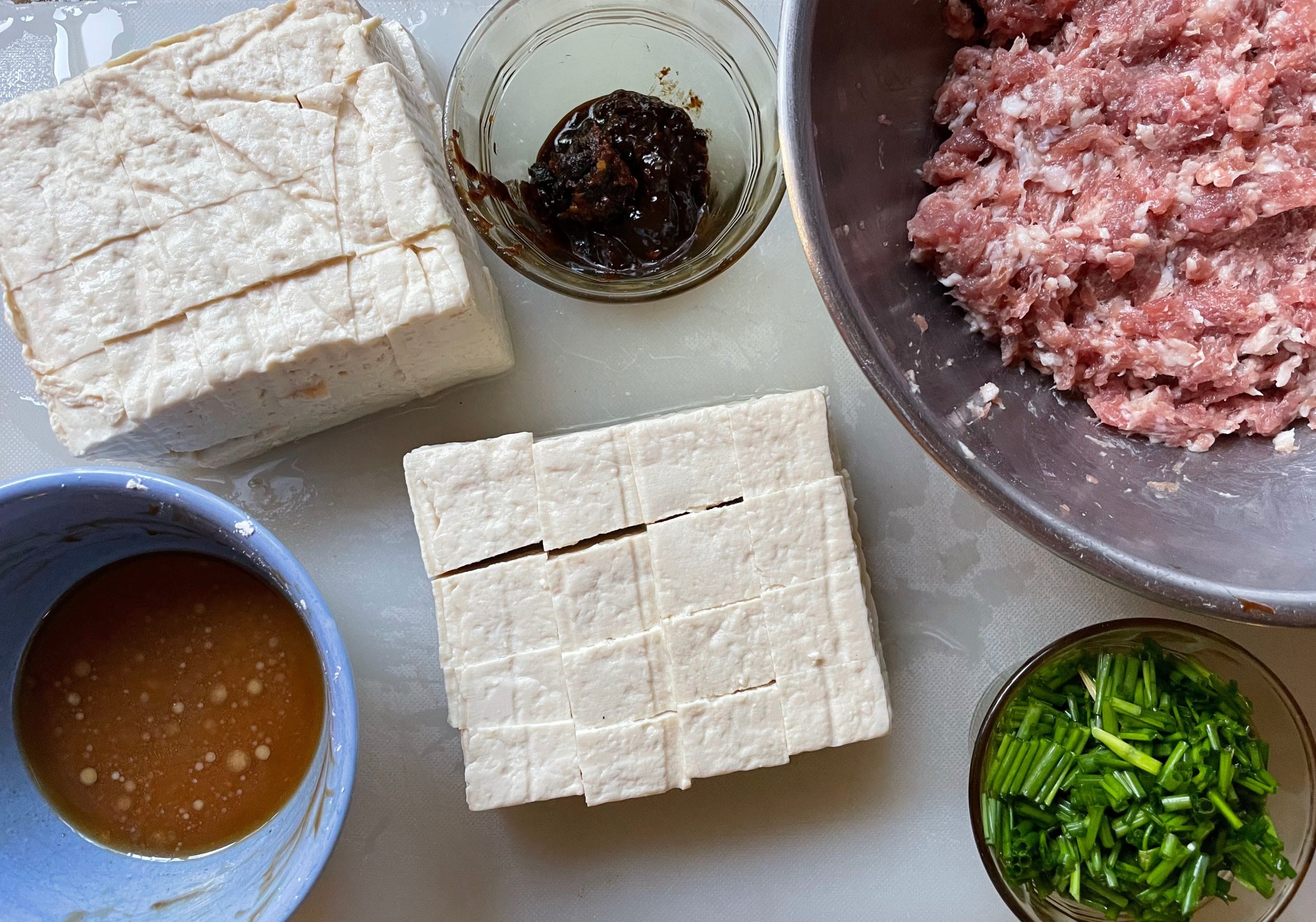 Ingredients for mapo tofu.