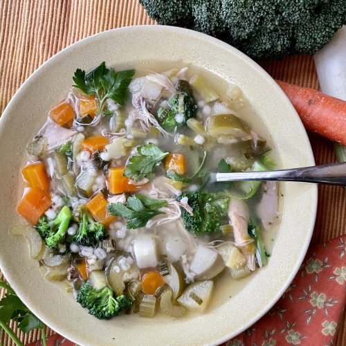 Barley, vegetable and chicken soup