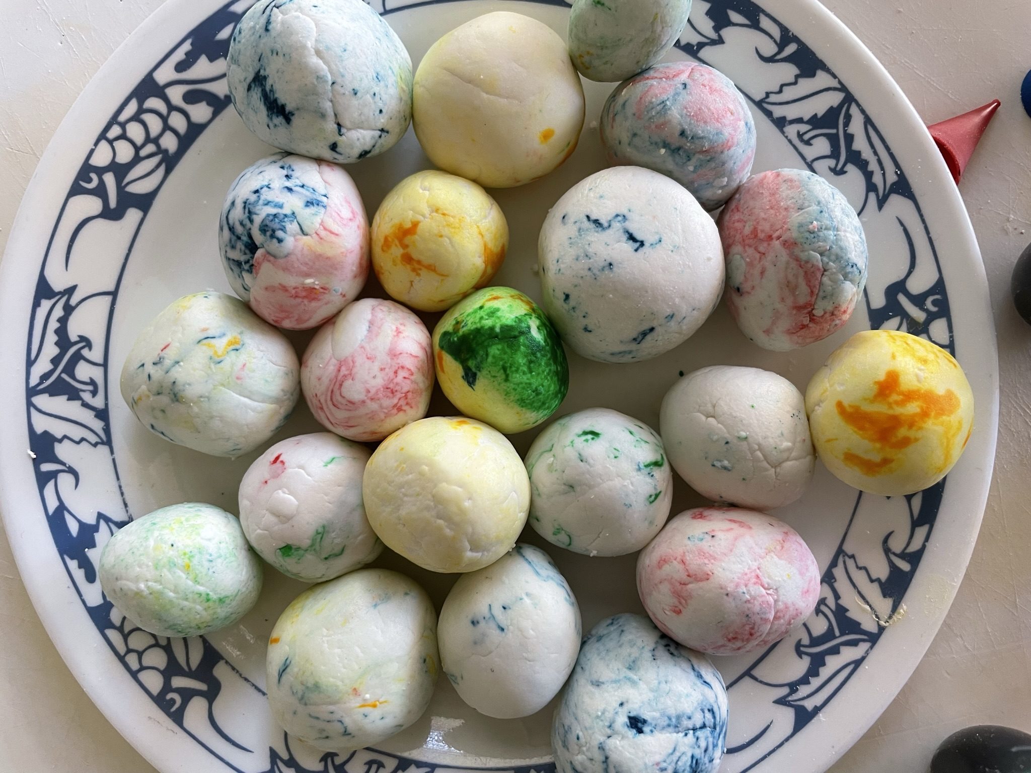 Glutinous rice balls with food coloring.