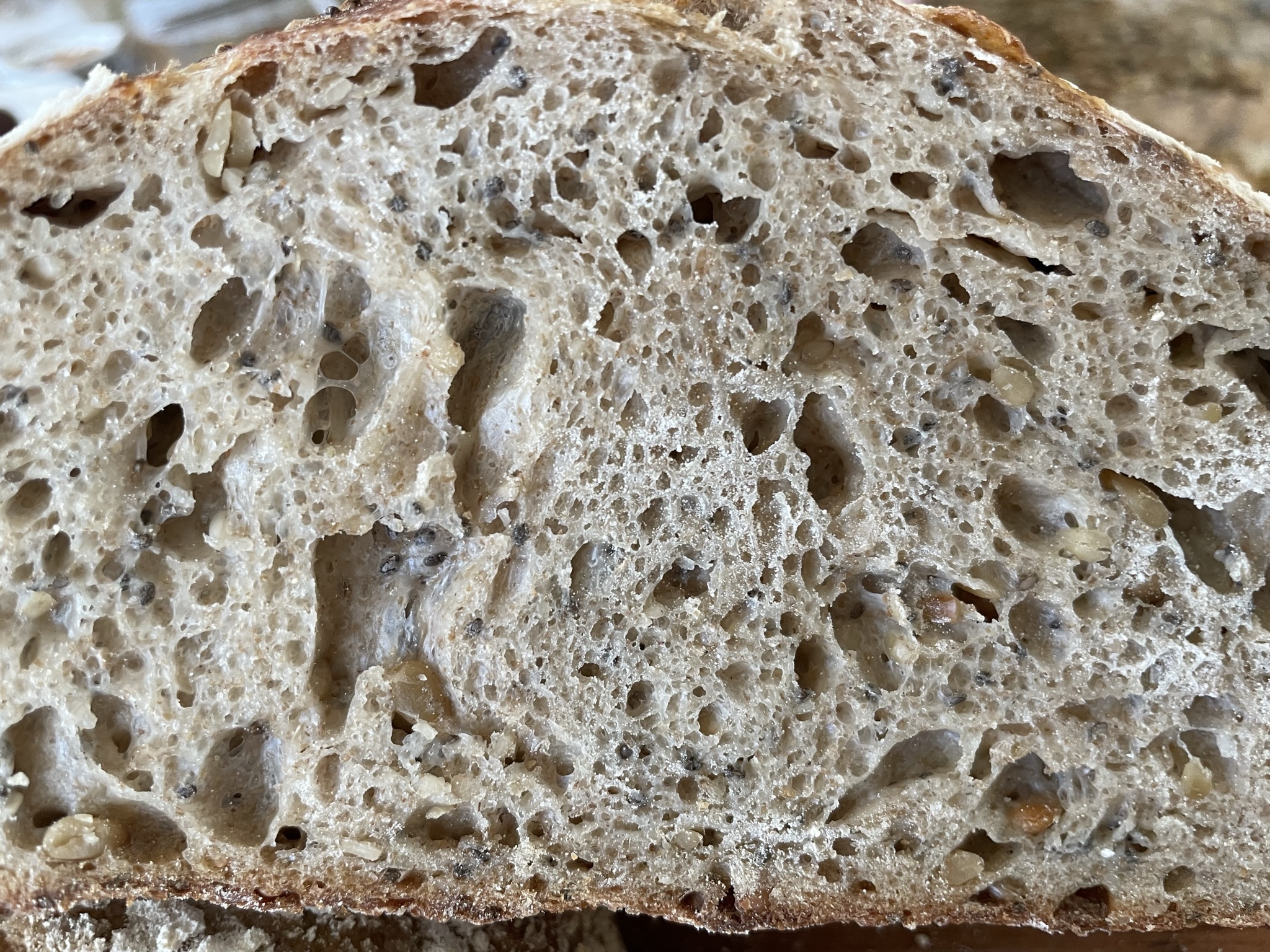 Multiseed sourdough bread closeup