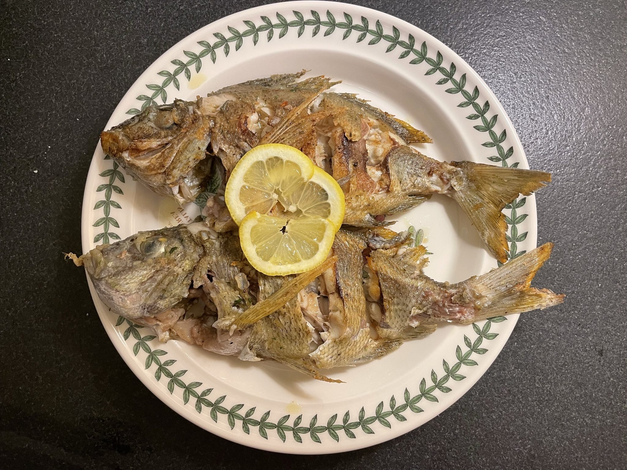 Porgies simply fried in olive oil and butter