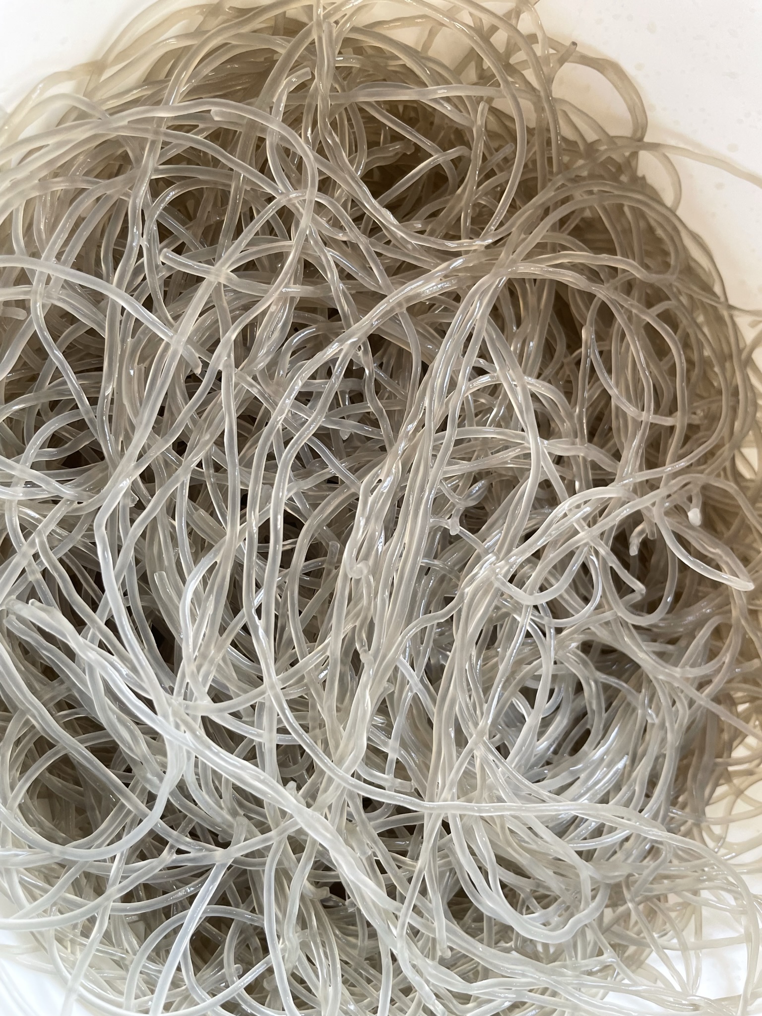 Rehydrated noodles are pliable.