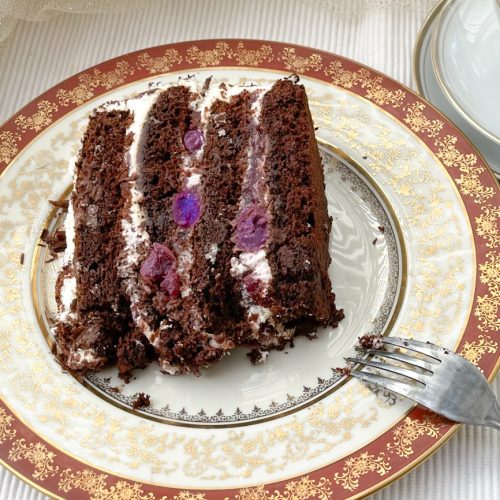 Black forest chocolate cake slice.