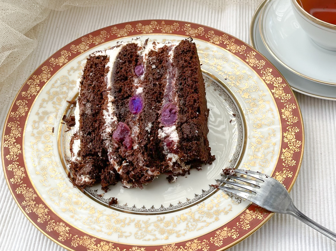 Black forest chocolate cake slice.
