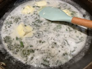 Heat butter with chiffonade sage leaves