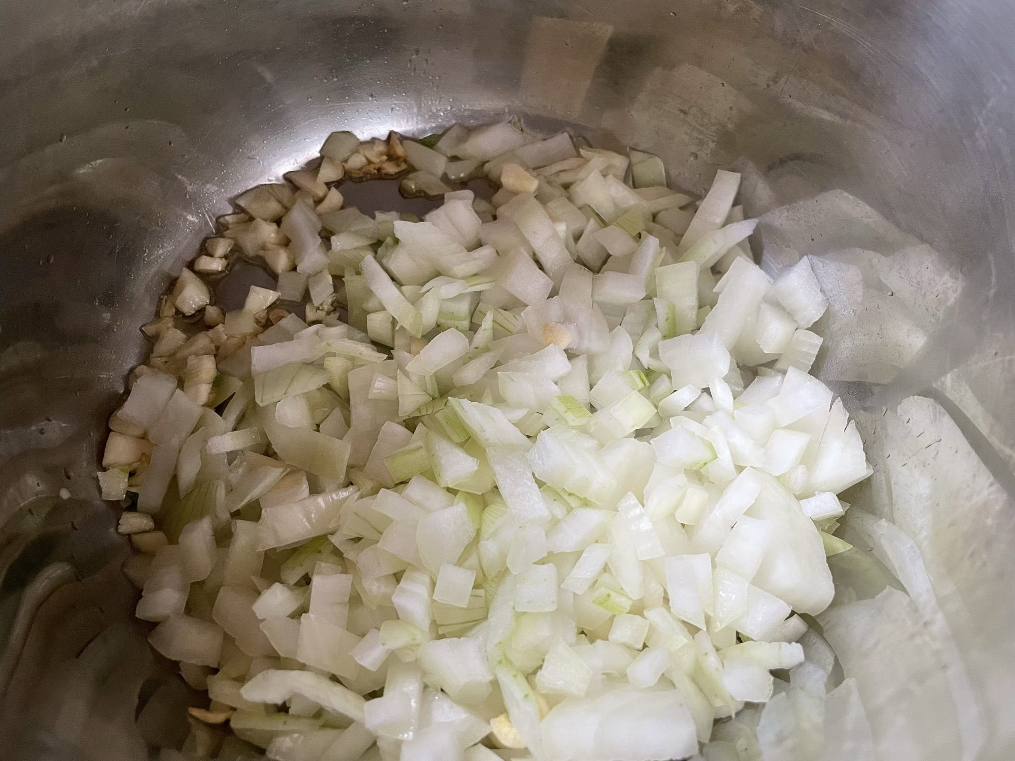 Saute onion and garlic to caramelize