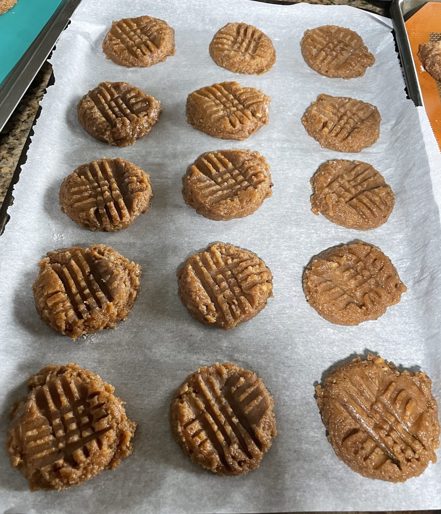 Sourdough almond butter cookies ready for baking.