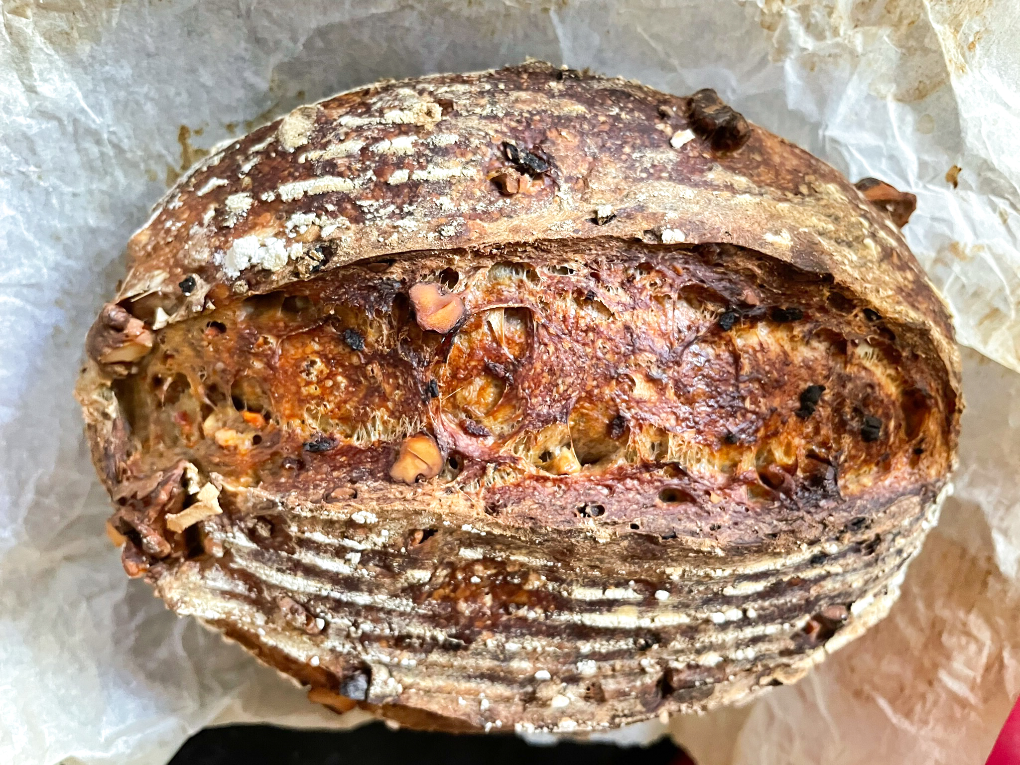 Baked walnut and citrus sourdough bread