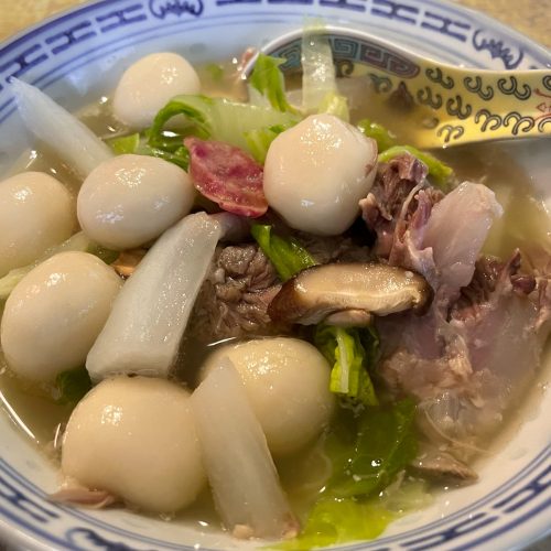 Homestyle savory glutinous rice ball soup (tang yuan)