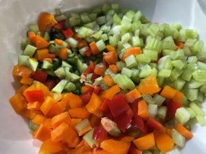 Diced vegetables for quinoa salad