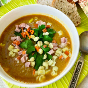 Split pea, vegetable and ham soup