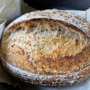 Baked chia and flax sourdough with conventional white bread.