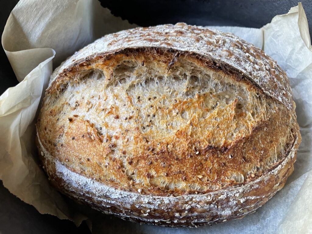 Baked chia and flax sourdough with conventional white bread.