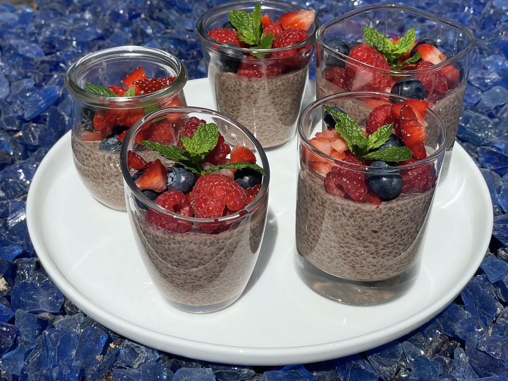 Chocolate chia seed pudding display