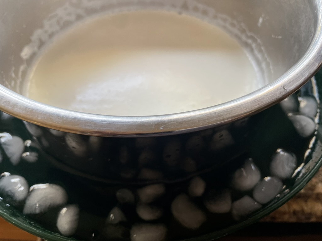 Milk in ice bath