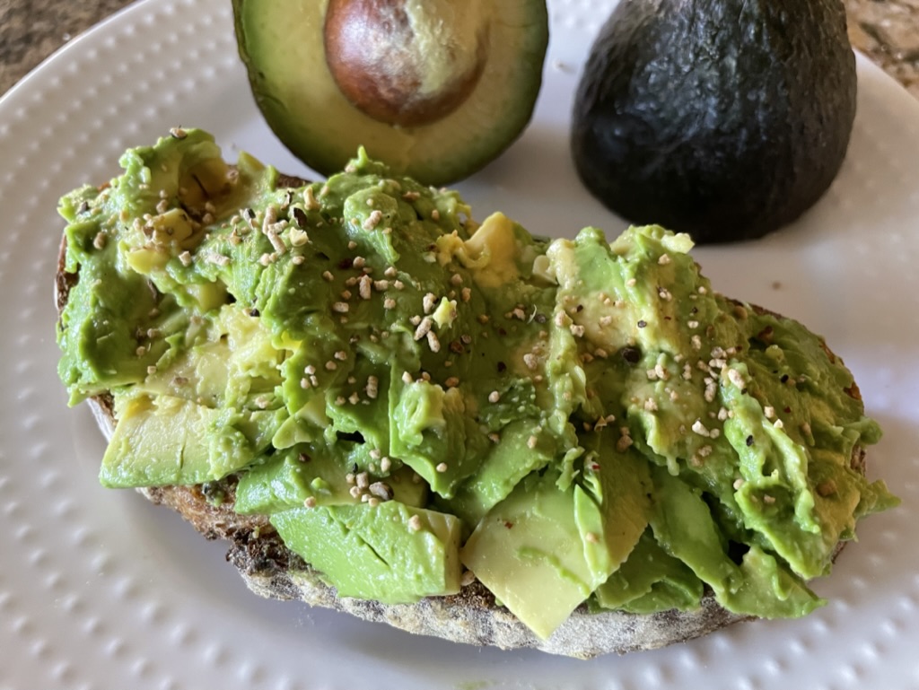 Plain avo toast with umami seasoning.
