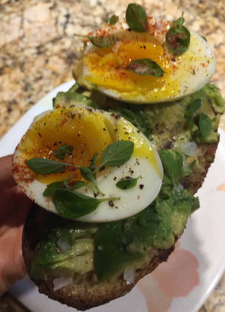 Avo toast with egg and all-purpose seasoning.