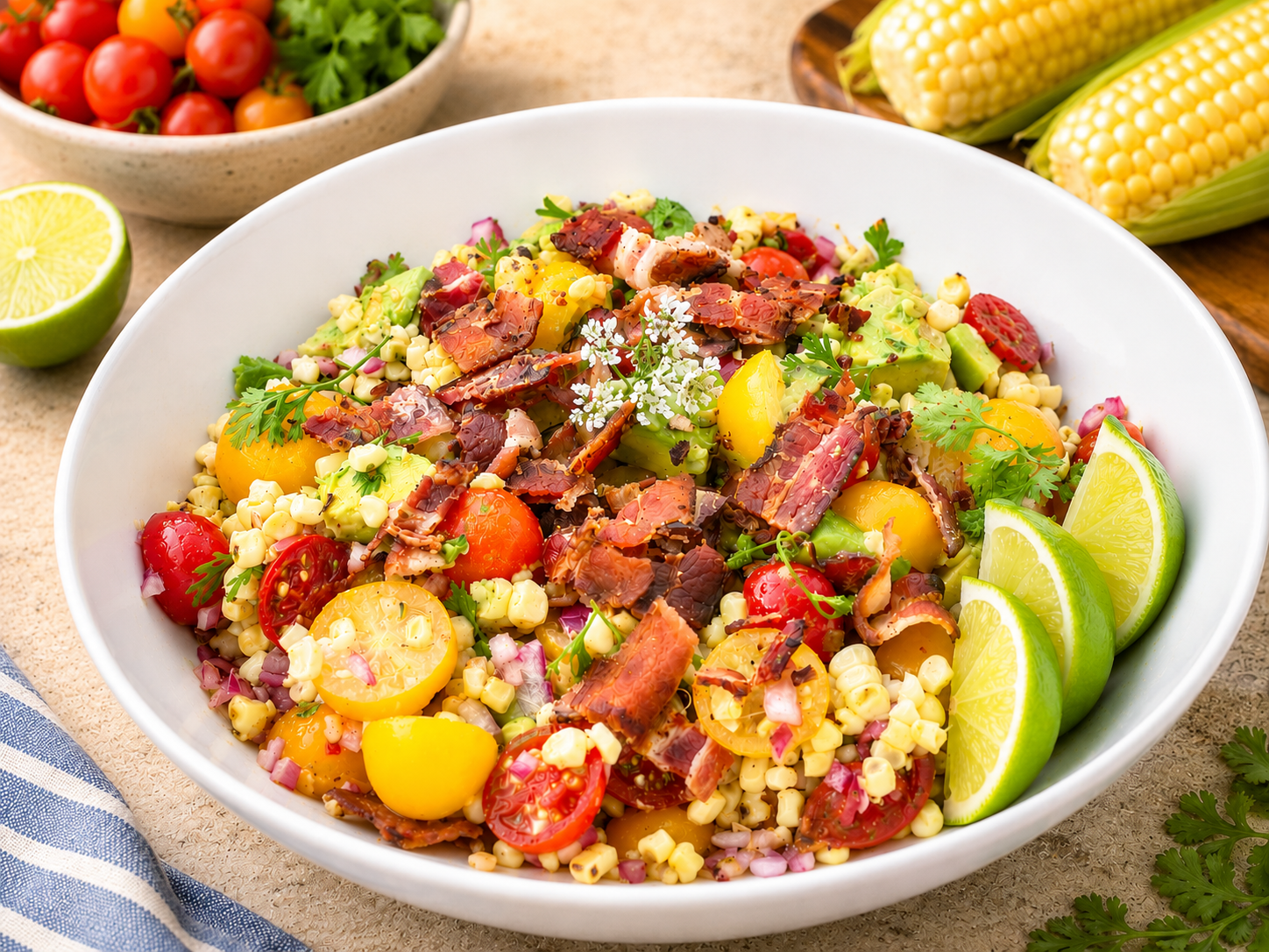 Bacon, Corn, Avo and tomato salad