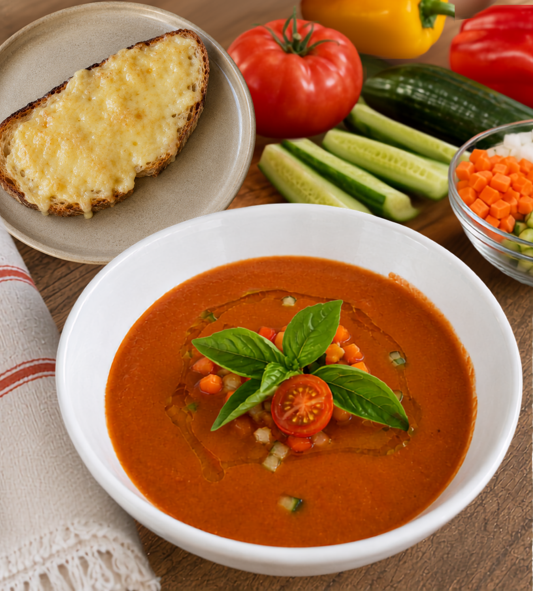 Gazpacho with cheese toast Gazpacho with cheese toast